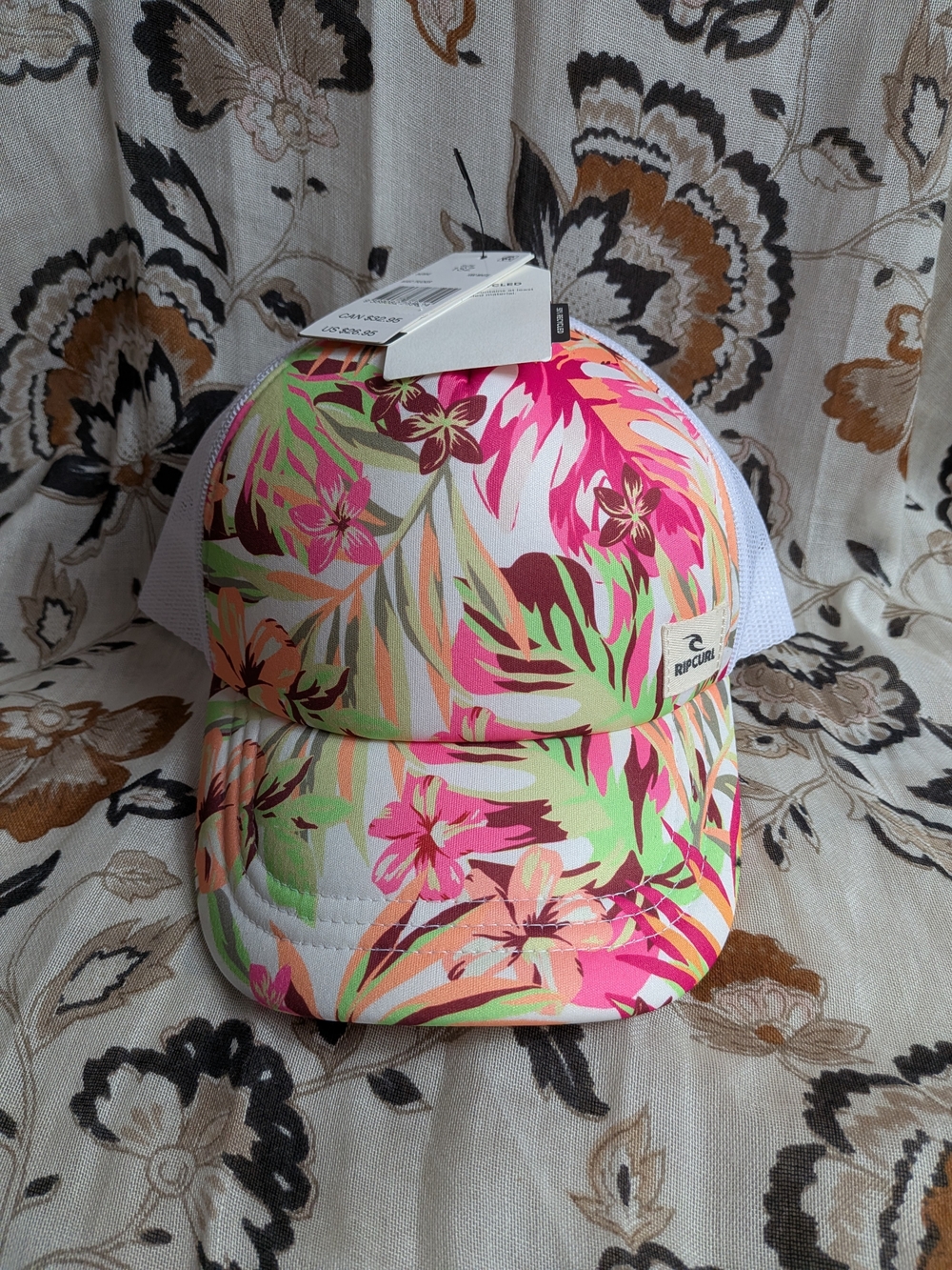 Rip Curl Tropical Floral Mesh Trucker Hat in Pink, Green & Coral
